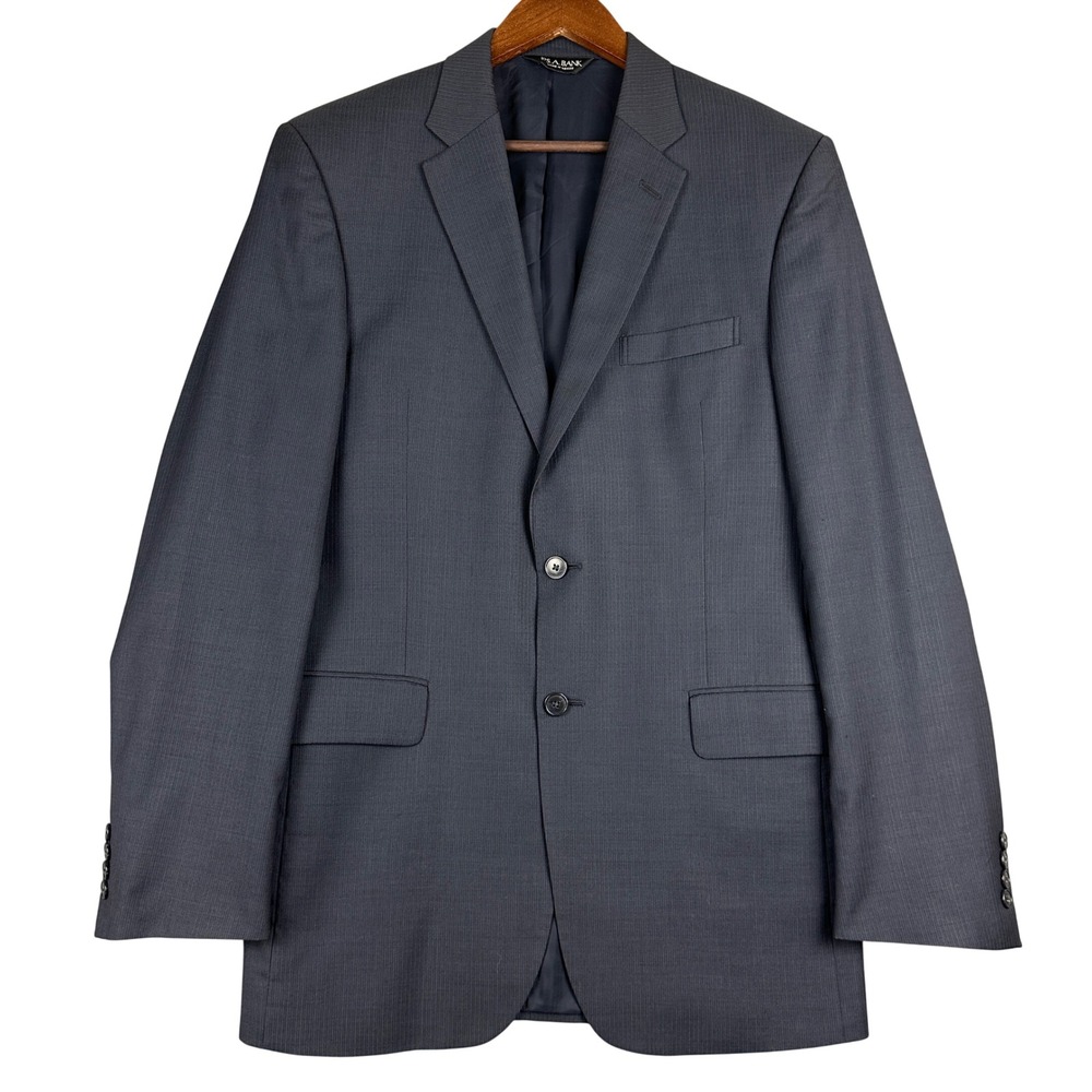 Jos A Bank Mens 40L Navy Blue Wool Blazer Tailored Fit Traveler Sport Coat